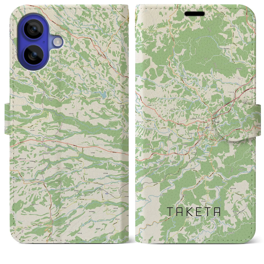 【竹田(大分県)】地図柄iPhoneケース(手帳タイプ)ナチュラル・iPhone 16 Pro Max 用