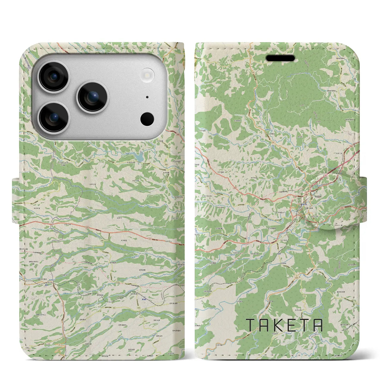 【竹田(大分県)】地図柄iPhoneケース(手帳タイプ)ナチュラル・iPhone 17 Pro Max 用