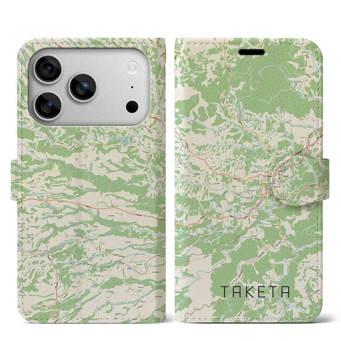 【竹田(大分県)】地図柄iPhoneケース(手帳タイプ)ナチュラル・iPhone 17 Pro Max 用