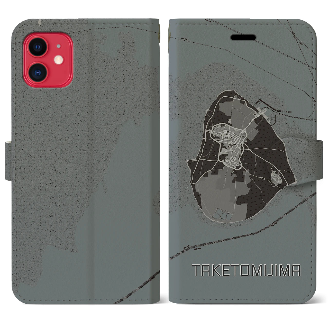 【竹富島(沖縄県)】地図柄iPhoneケース(手帳タイプ)モノトーン・iPhone 11 用