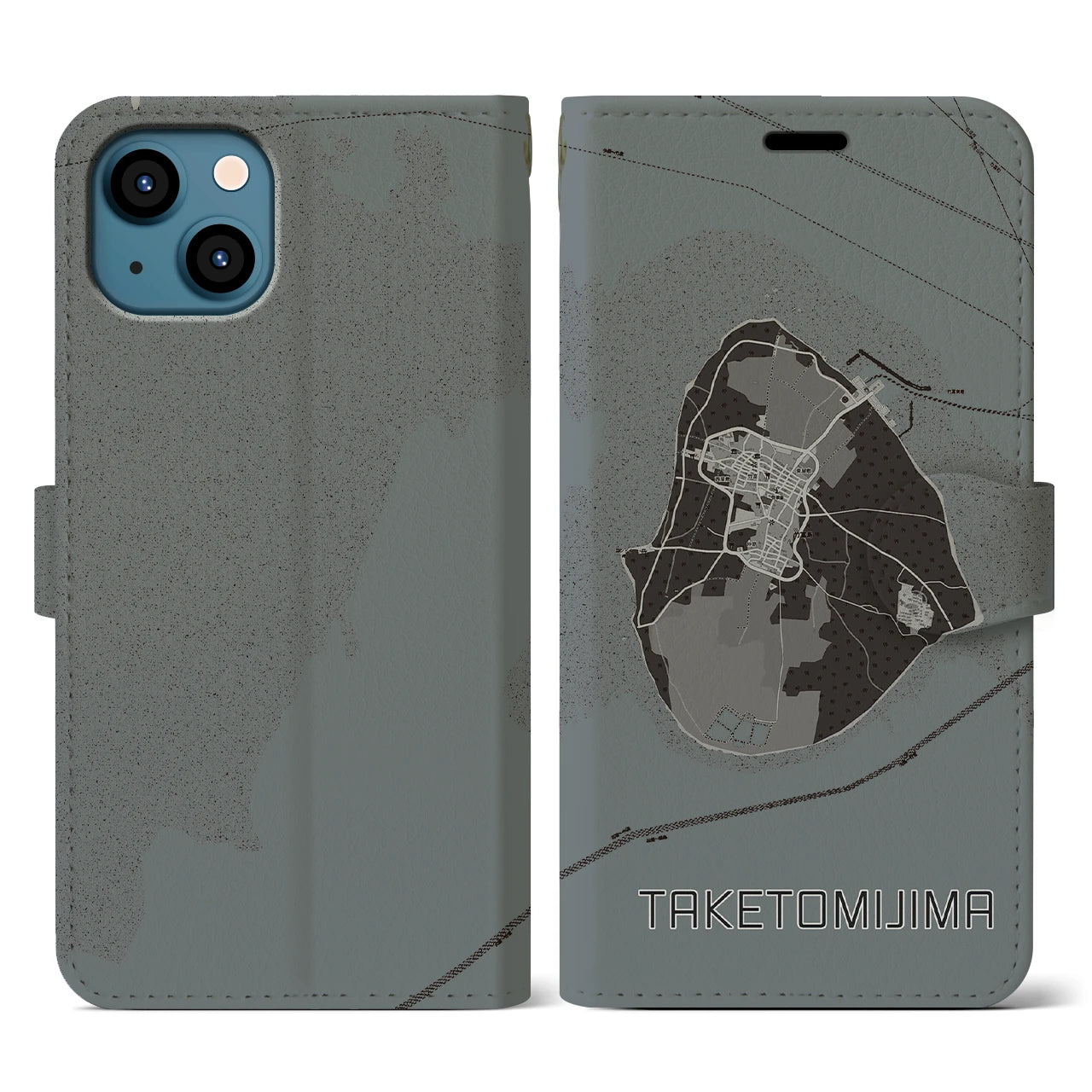【竹富島(沖縄県)】地図柄iPhoneケース(手帳タイプ)モノトーン・iPhone 13 用