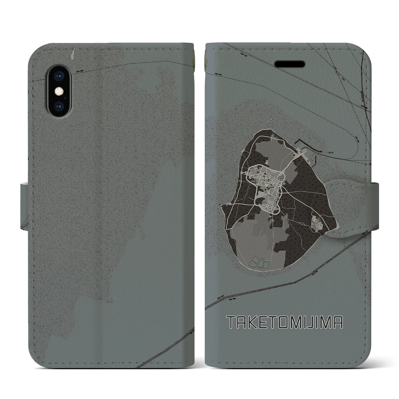 【竹富島(沖縄県)】地図柄iPhoneケース(手帳タイプ)モノトーン・iPhone XS / X 用