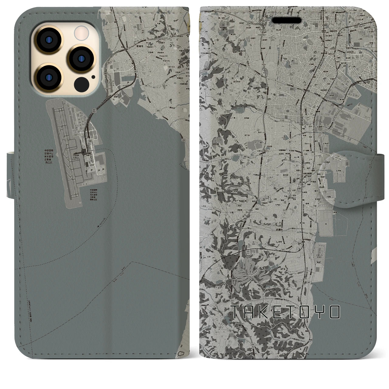 【武豊(愛知県)】地図柄iPhoneケース(手帳タイプ)モノトーン・iPhone 12 Pro Max 用