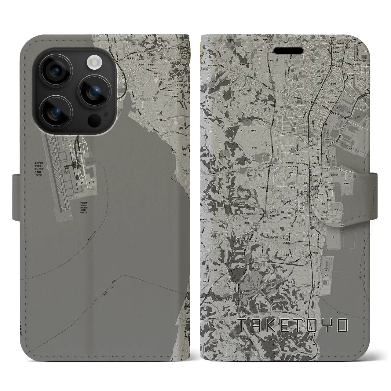 【武豊(愛知県)】地図柄iPhoneケース(手帳タイプ)モノトーン・iPhone 16 用