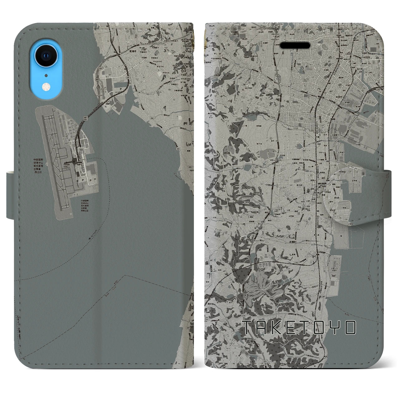 【武豊(愛知県)】地図柄iPhoneケース(手帳タイプ)モノトーン・iPhone XR 用