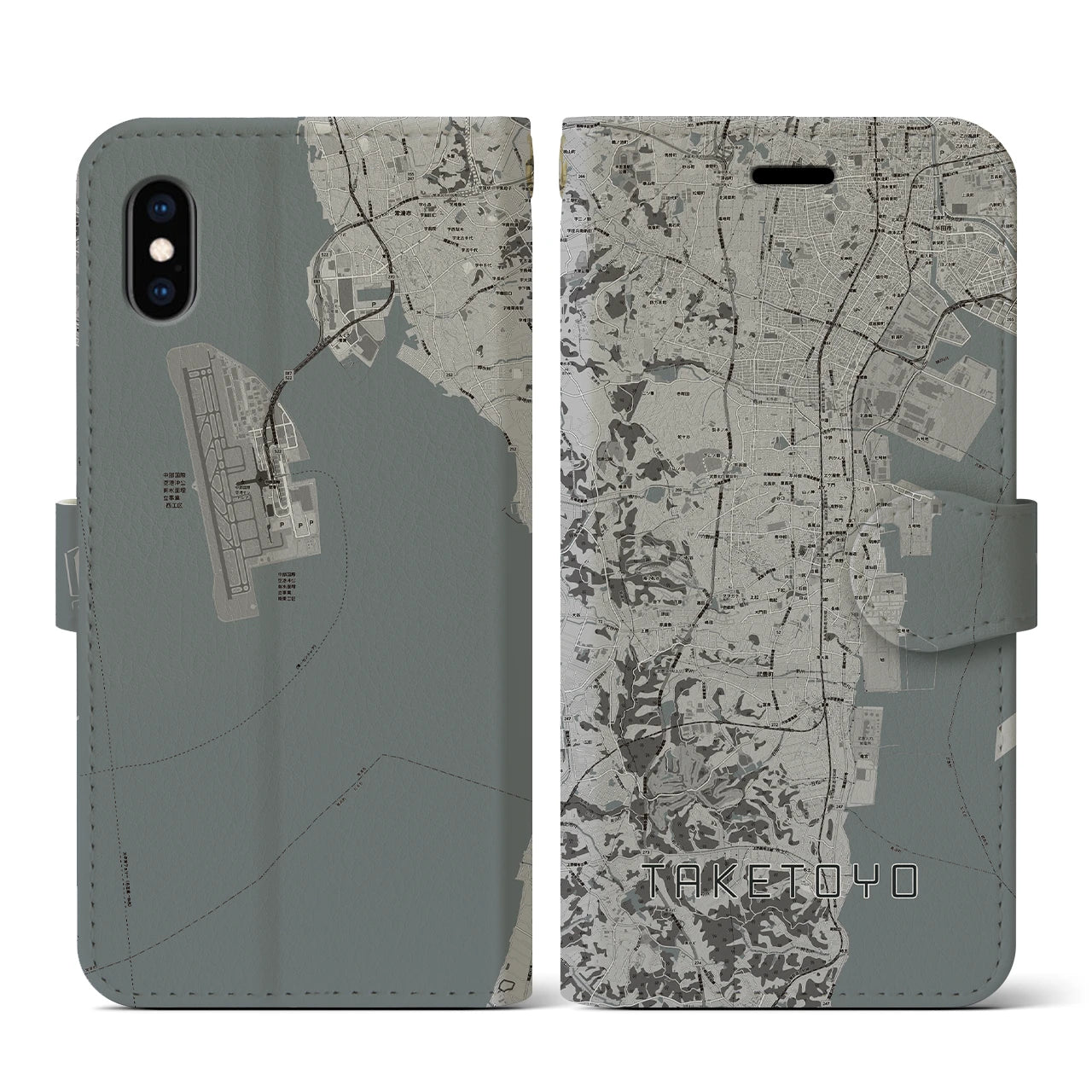 【武豊(愛知県)】地図柄iPhoneケース(手帳タイプ)モノトーン・iPhone XS / X 用