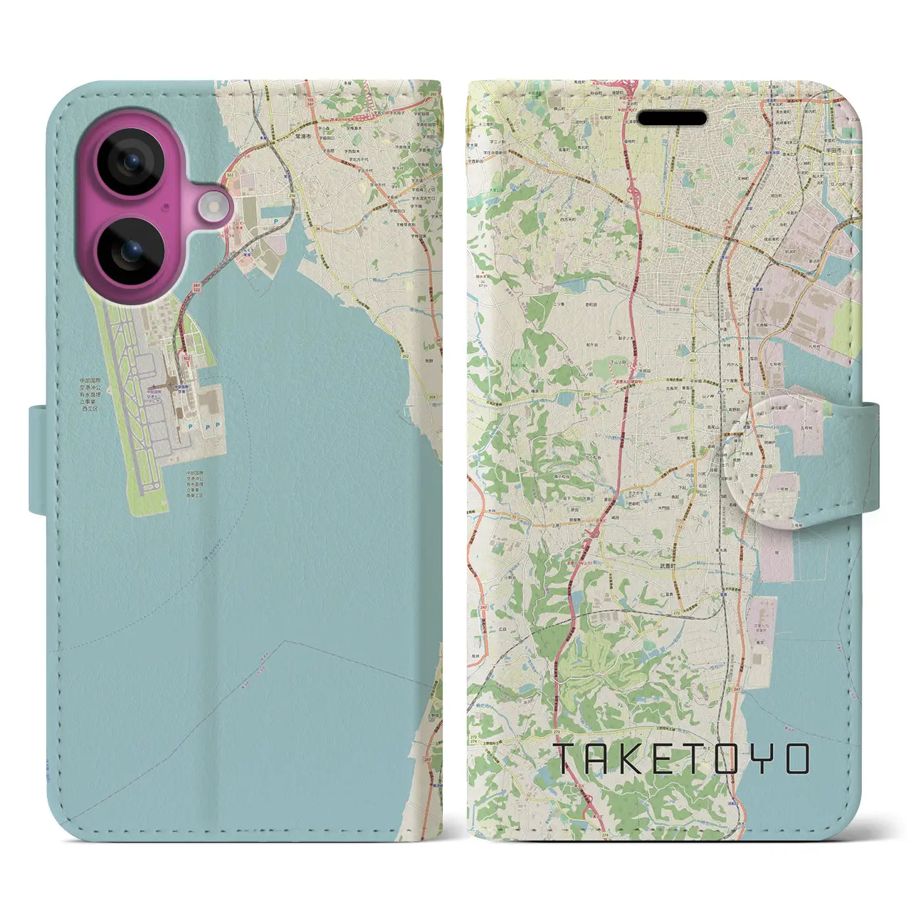 【武豊(愛知県)】地図柄iPhoneケース(手帳タイプ)ナチュラル・iPhone 16 Pro 用