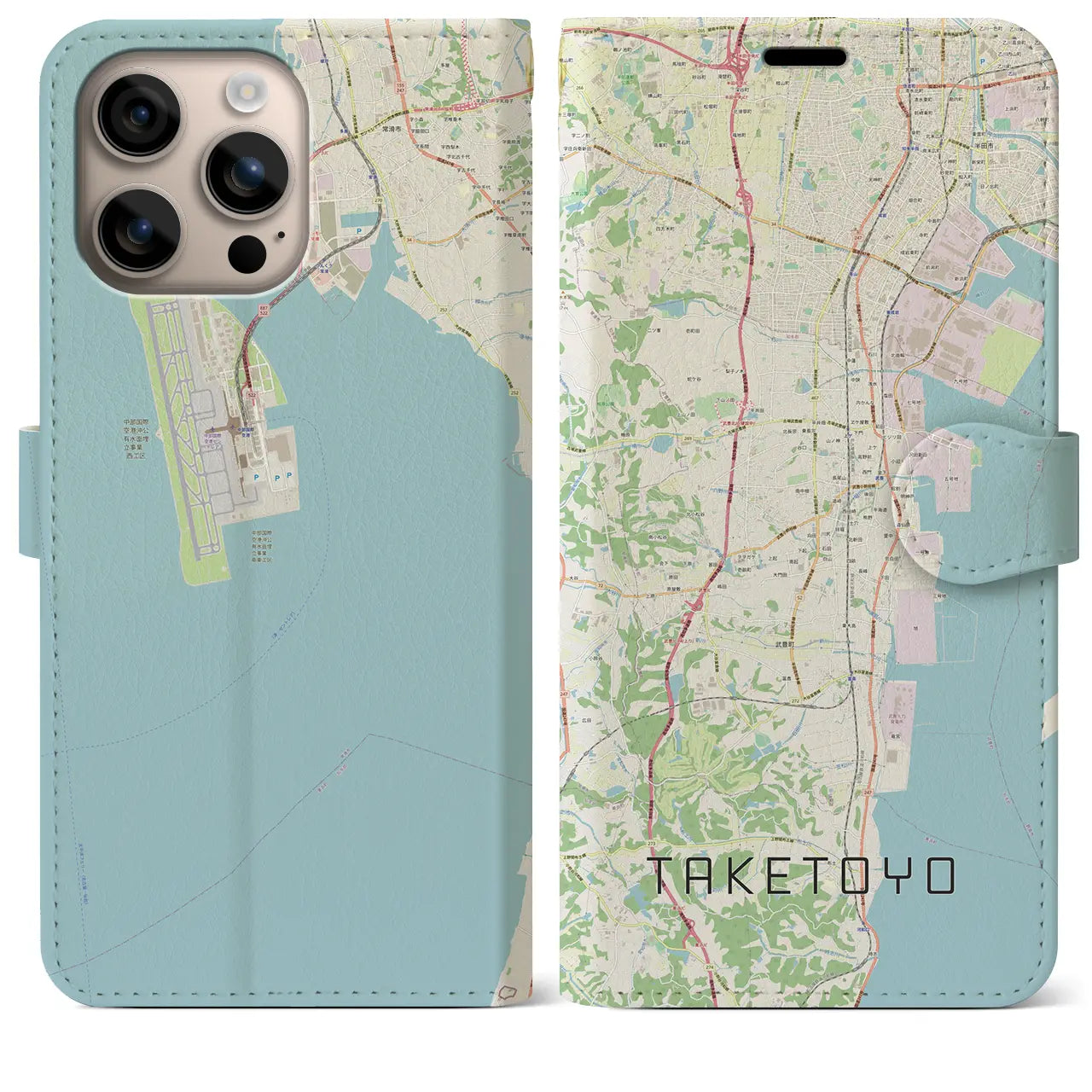 【武豊(愛知県)】地図柄iPhoneケース(手帳タイプ)ナチュラル・iPhone 16 Plus 用