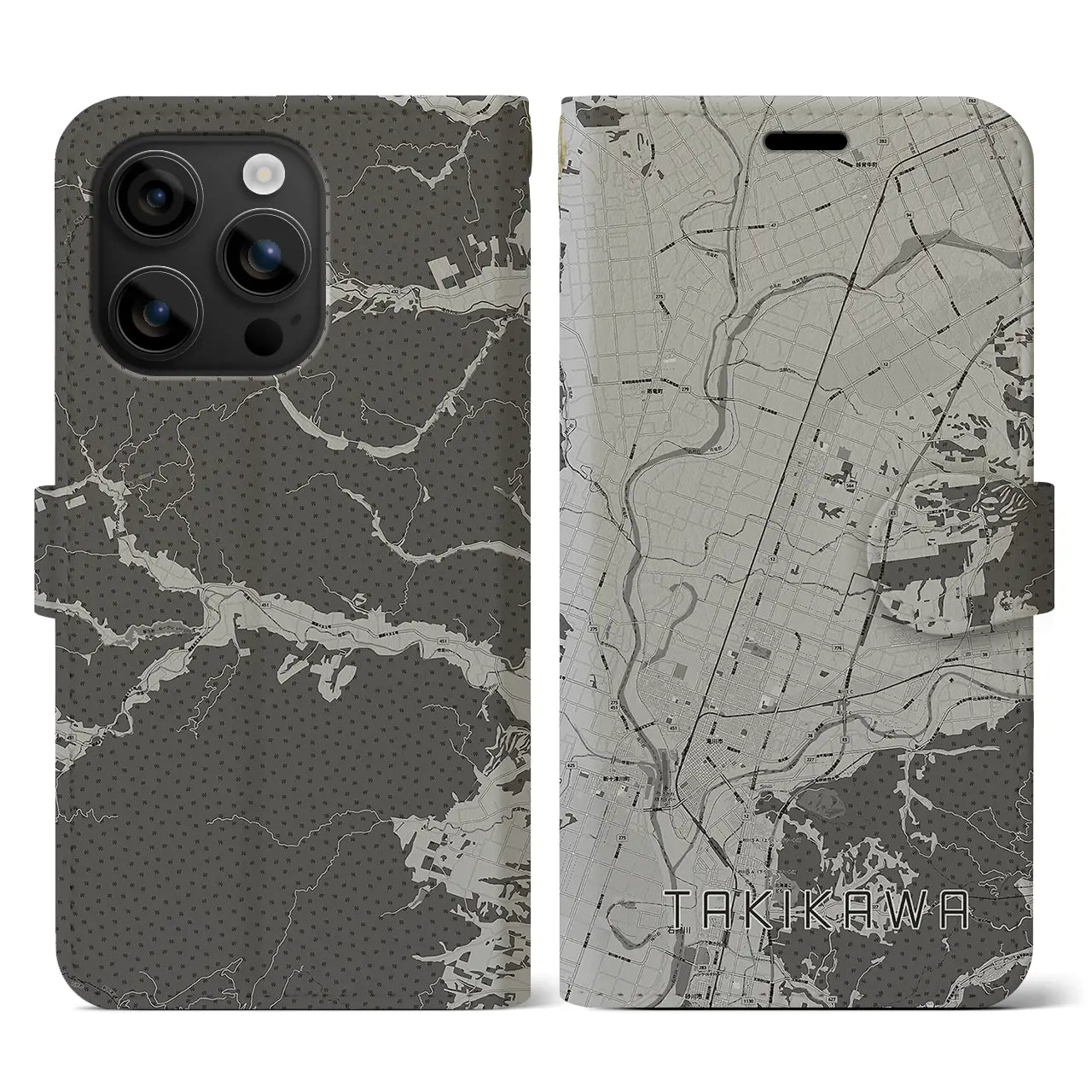 【滝川(北海道)】地図柄iPhoneケース(手帳タイプ)モノトーン・iPhone 16 用