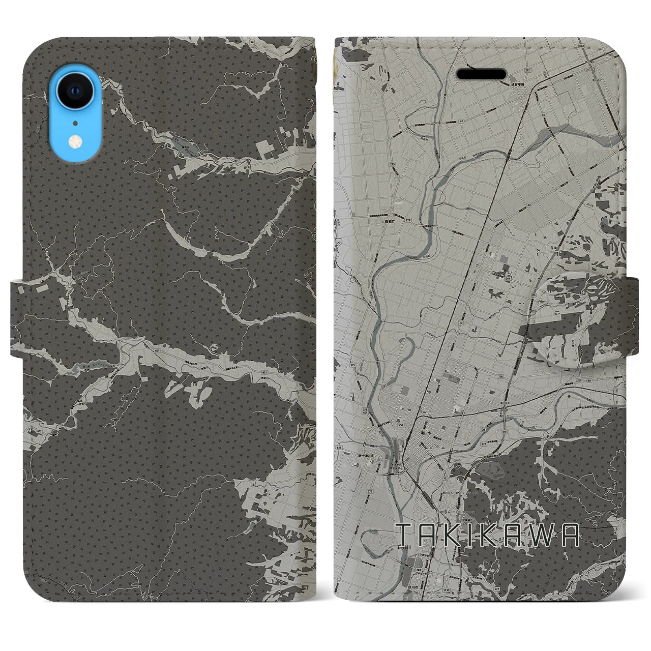 【滝川(北海道)】地図柄iPhoneケース(手帳タイプ)モノトーン・iPhone XR 用