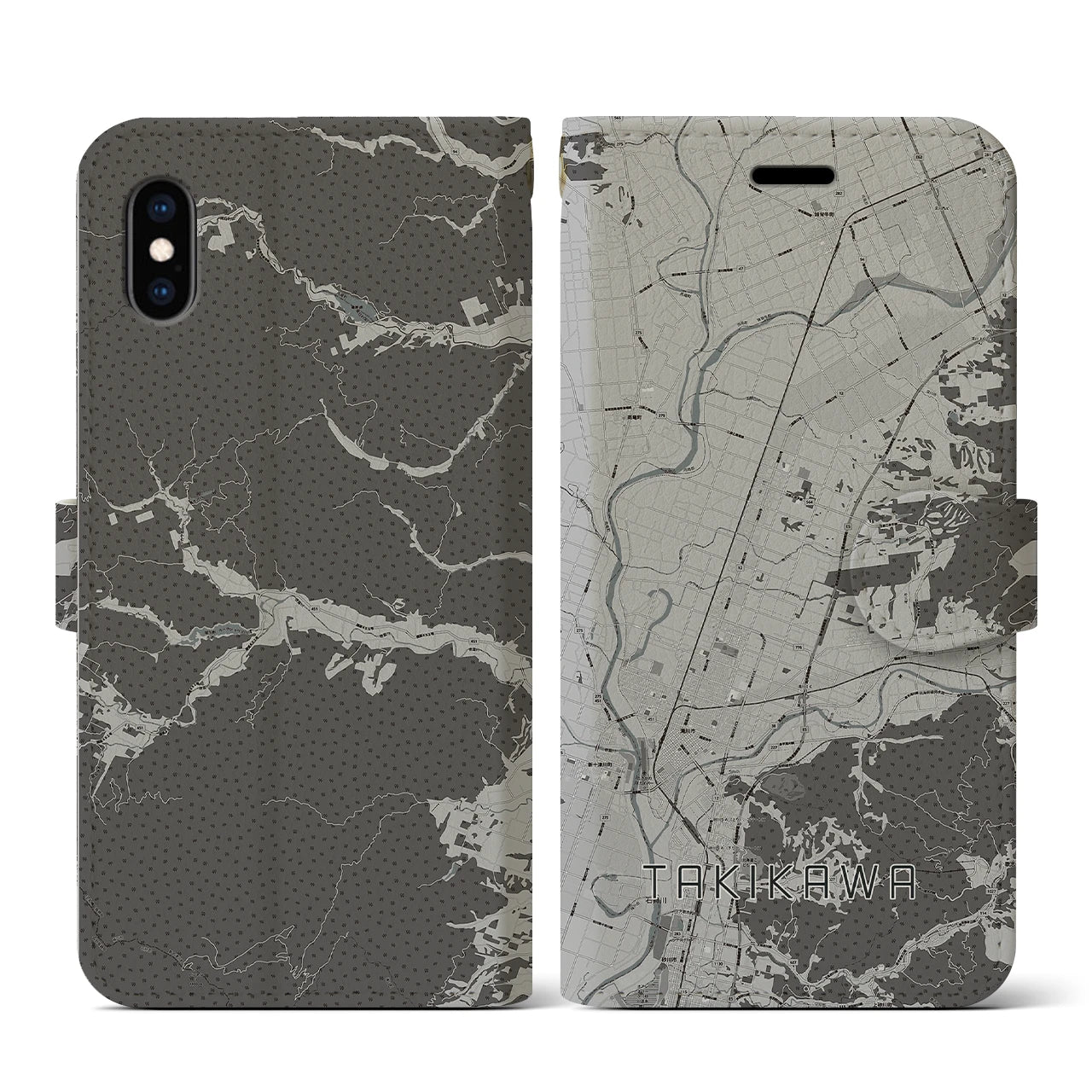 【滝川(北海道)】地図柄iPhoneケース(手帳タイプ)モノトーン・iPhone XS / X 用