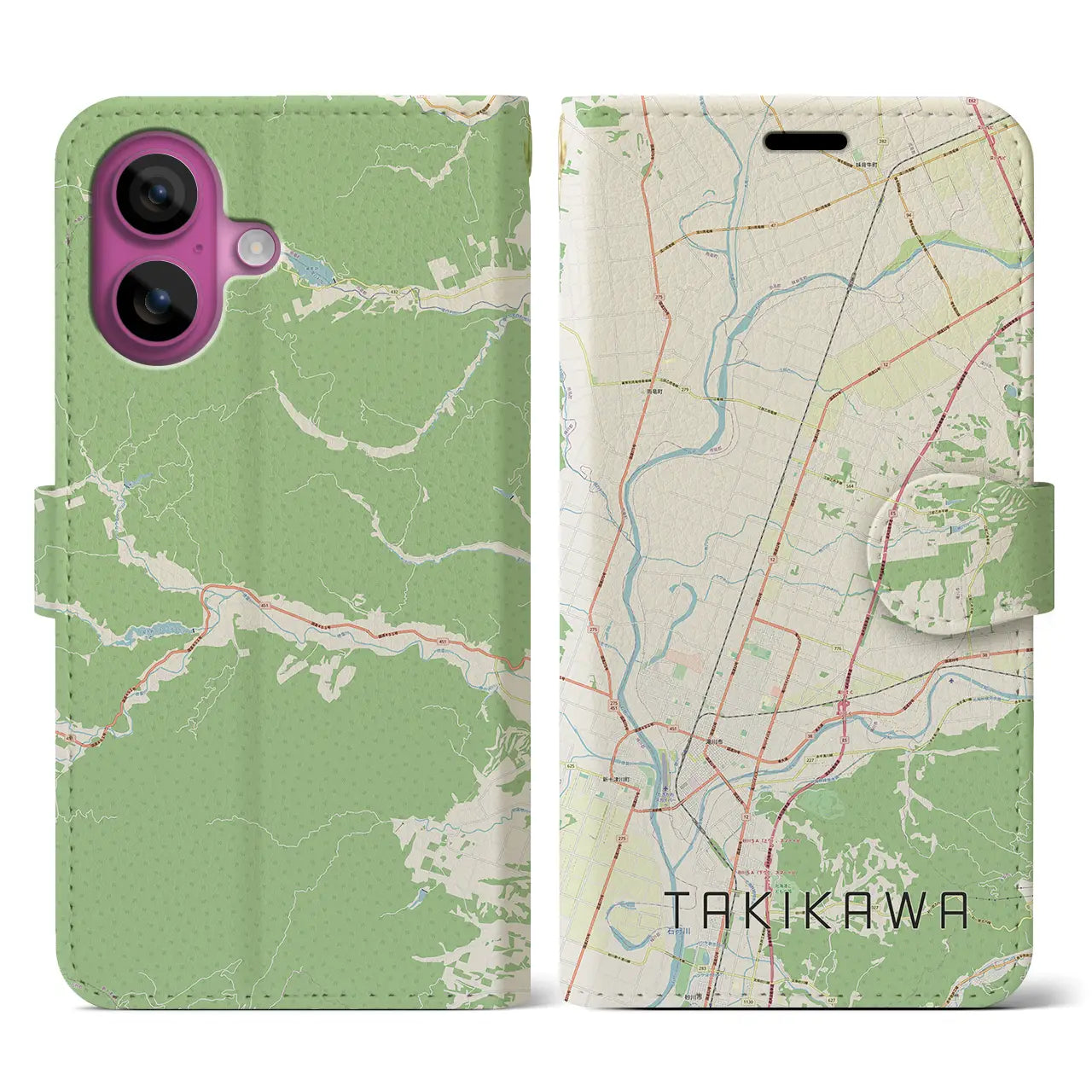 【滝川(北海道)】地図柄iPhoneケース(手帳タイプ)ナチュラル・iPhone 16 Pro 用