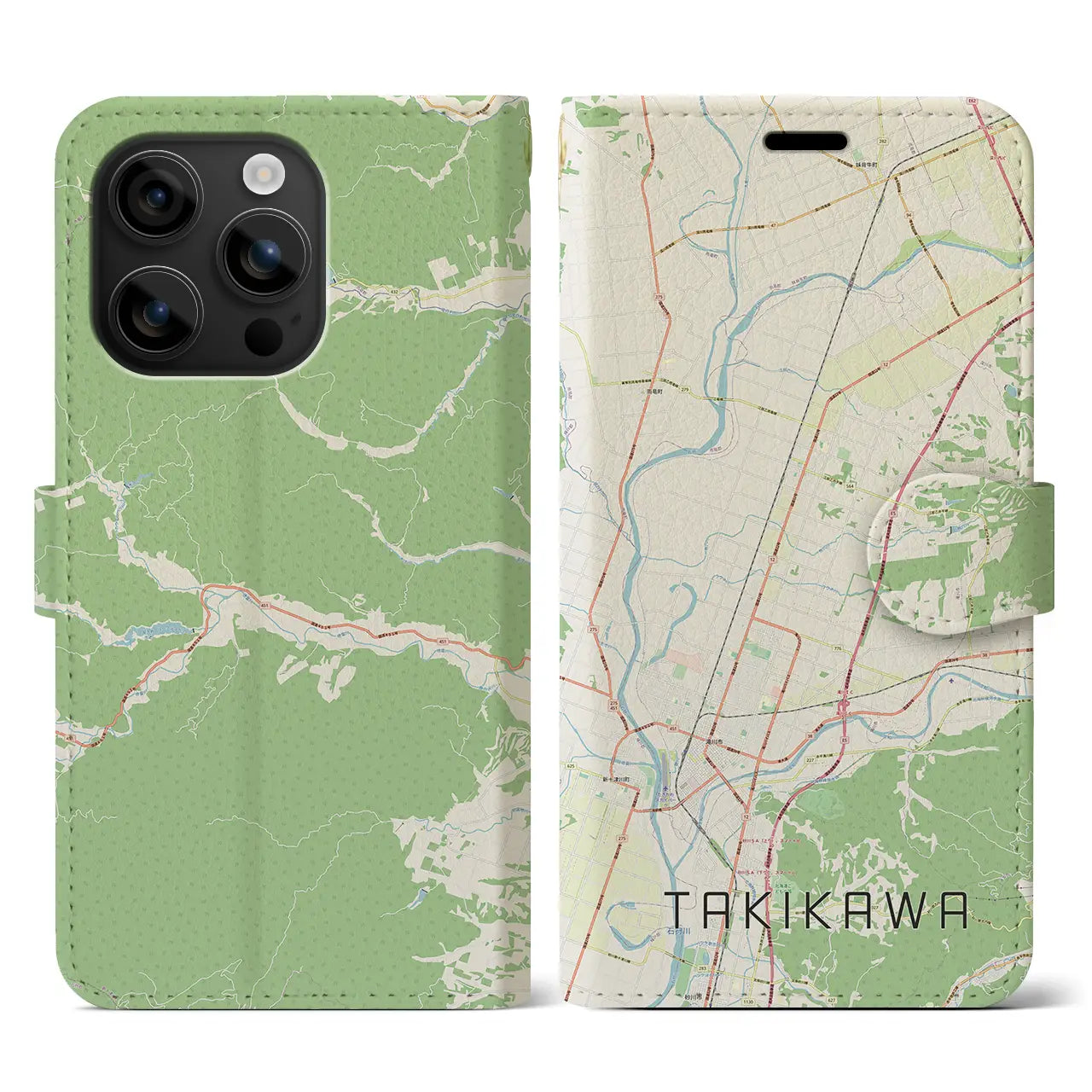 【滝川(北海道)】地図柄iPhoneケース(手帳タイプ)ナチュラル・iPhone 16 用