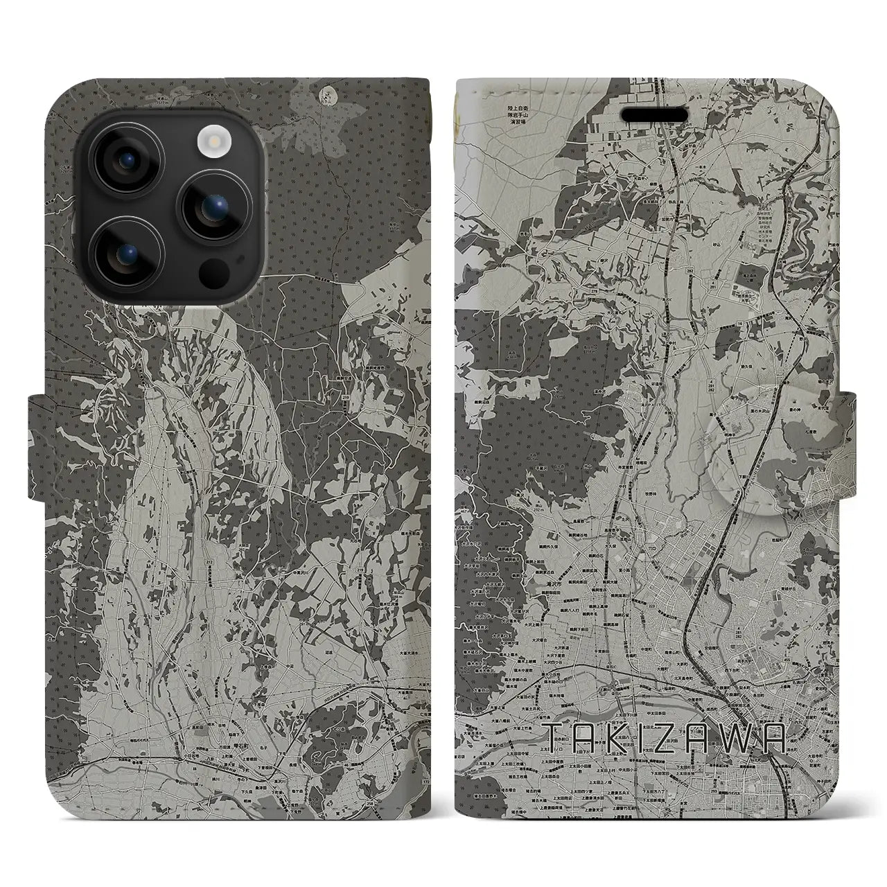 【滝沢(岩手県)】地図柄iPhoneケース(手帳タイプ)モノトーン・iPhone 16 用