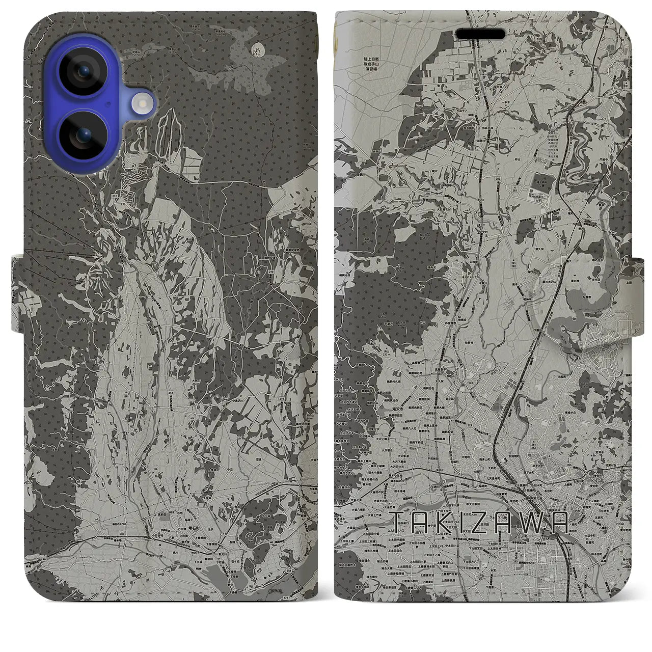 【滝沢(岩手県)】地図柄iPhoneケース(手帳タイプ)モノトーン・iPhone 16 Pro Max 用