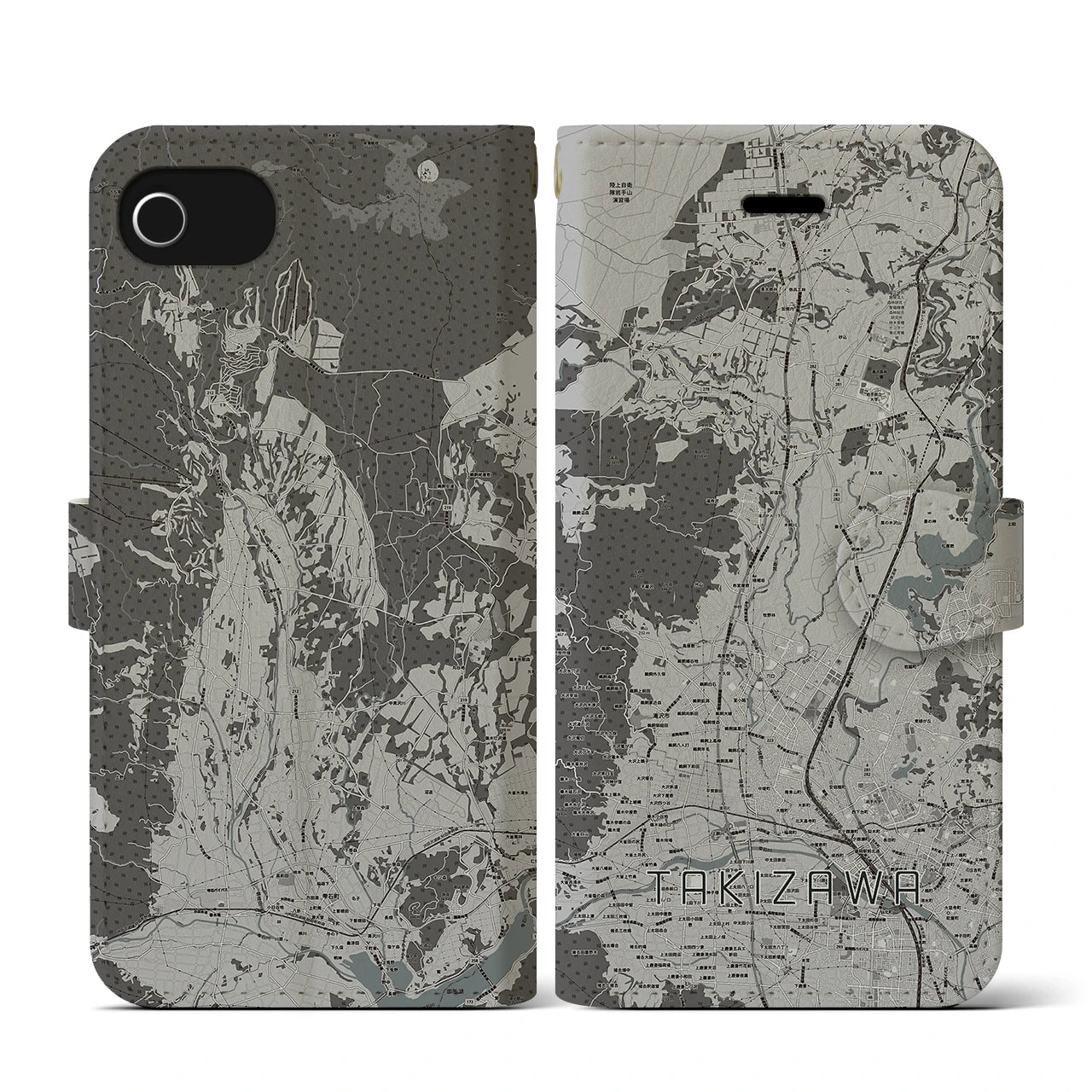 【滝沢(岩手県)】地図柄iPhoneケース(手帳タイプ)モノトーン・iPhone SE(第3 / 第2世代) / 8 / 7 / 6s / 6 用