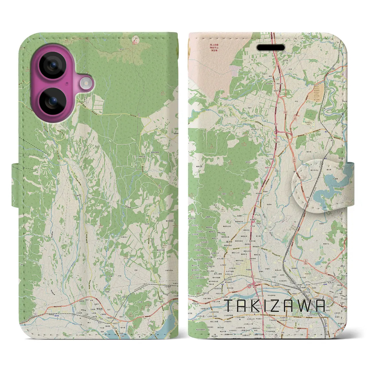 【滝沢(岩手県)】地図柄iPhoneケース(手帳タイプ)ナチュラル・iPhone 16 Pro 用