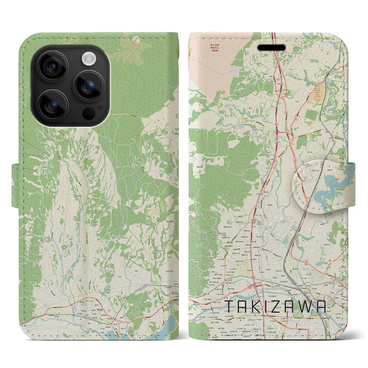 【滝沢(岩手県)】地図柄iPhoneケース(手帳タイプ)ナチュラル・iPhone 16 用
