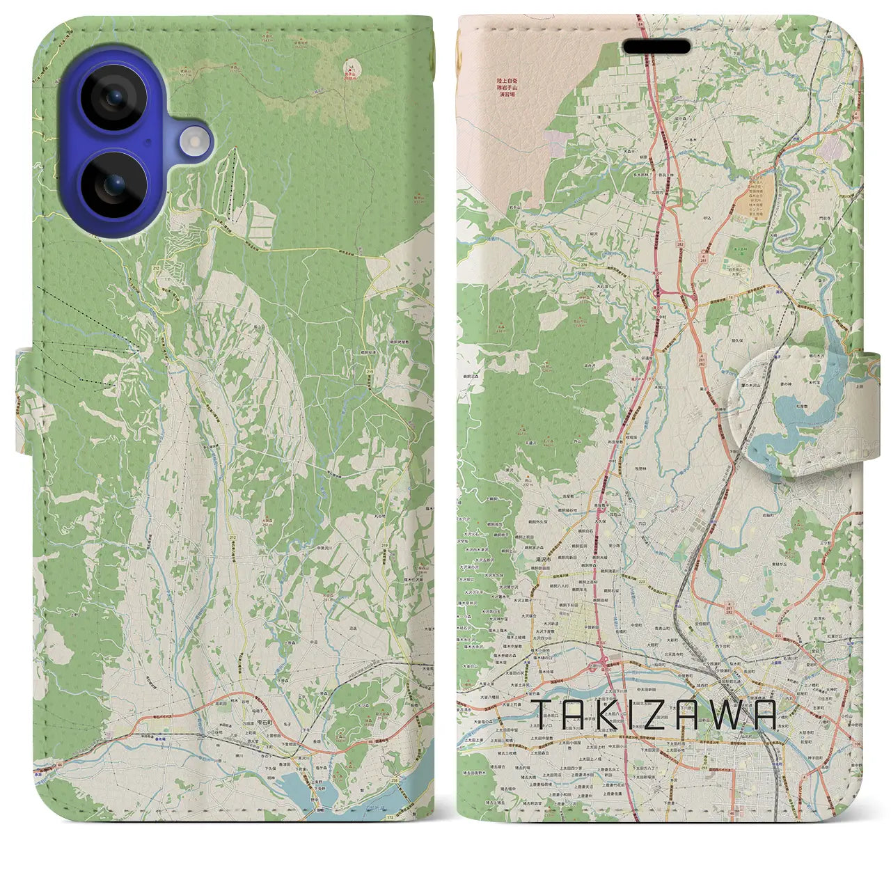 【滝沢(岩手県)】地図柄iPhoneケース(手帳タイプ)ナチュラル・iPhone 16 Pro Max 用