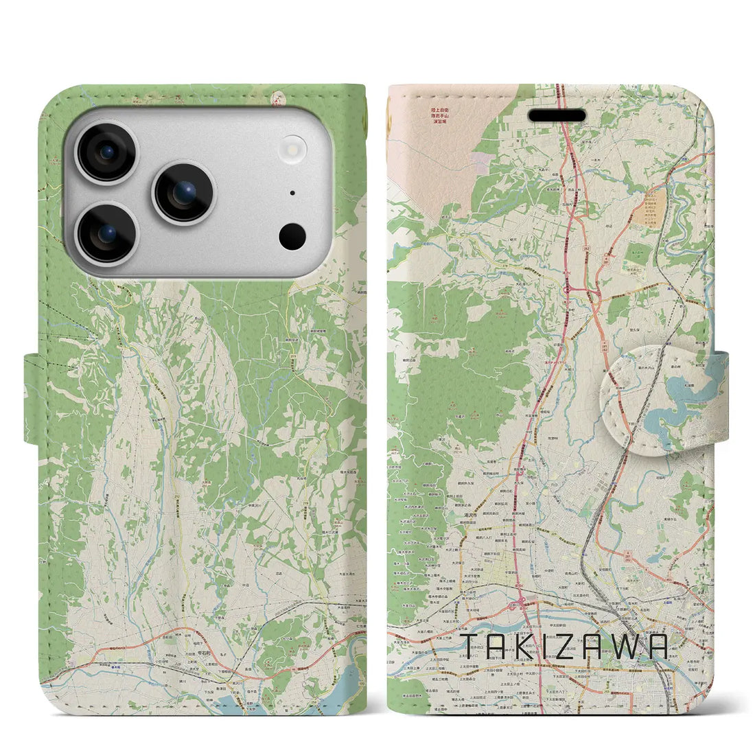 【滝沢(岩手県)】地図柄iPhoneケース(手帳タイプ)ナチュラル・iPhone 17 Pro Max 用