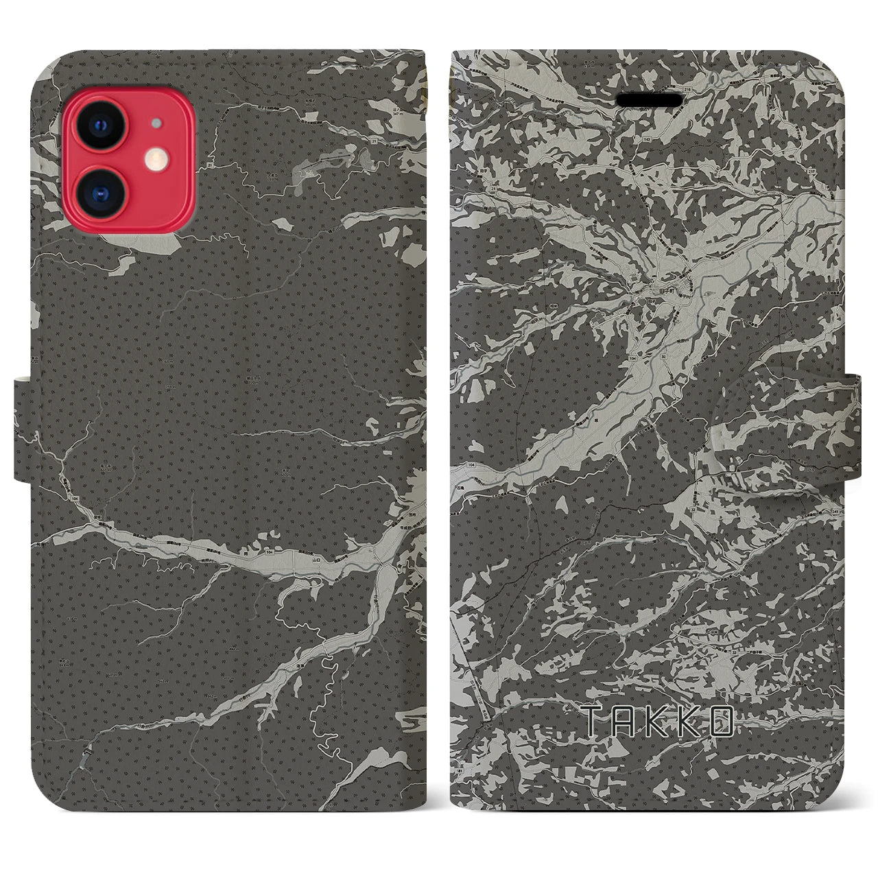【田子(青森県)】地図柄iPhoneケース(手帳タイプ)モノトーン・iPhone 11 用