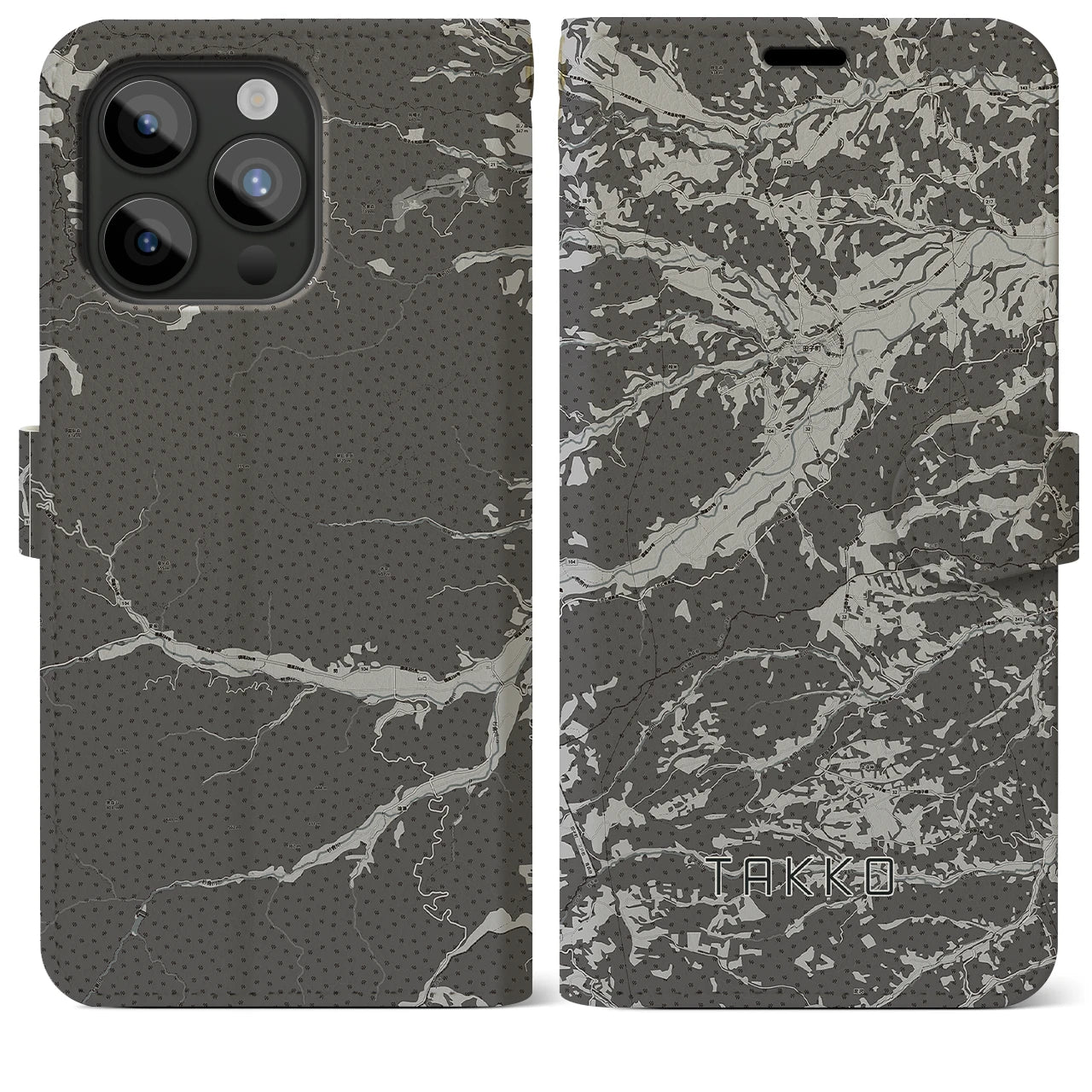 【田子(青森県)】地図柄iPhoneケース(手帳タイプ)モノトーン・iPhone 15 Pro Max 用