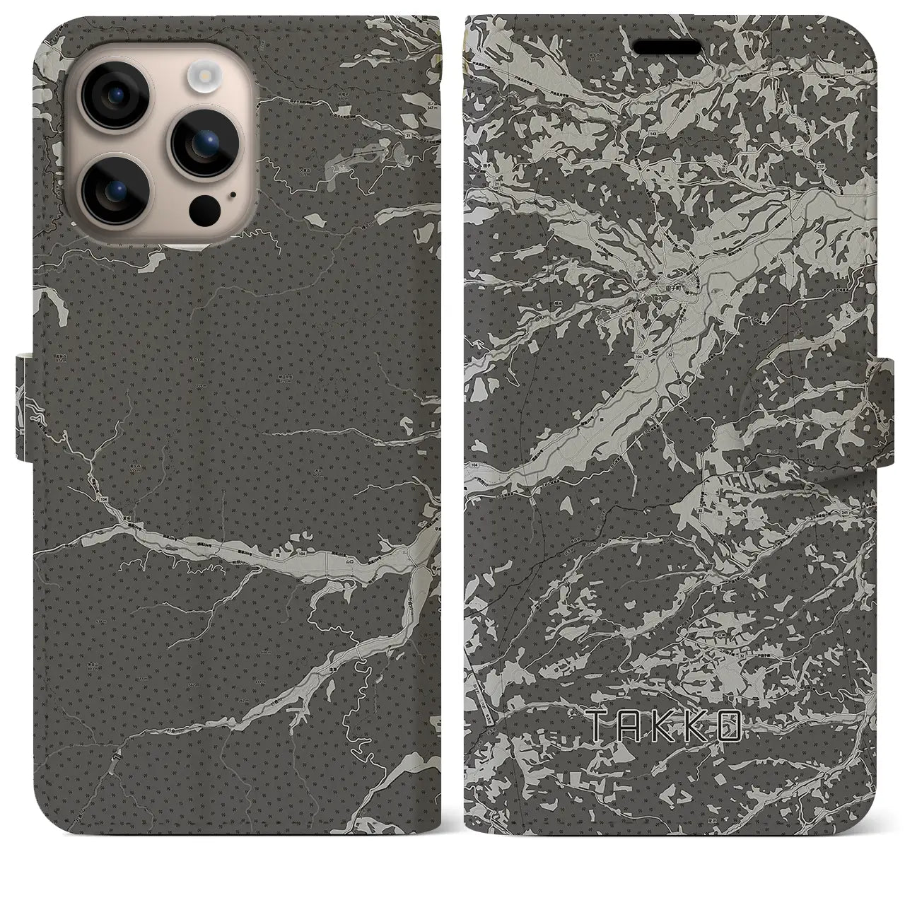 【田子(青森県)】地図柄iPhoneケース(手帳タイプ)モノトーン・iPhone 16 Plus 用