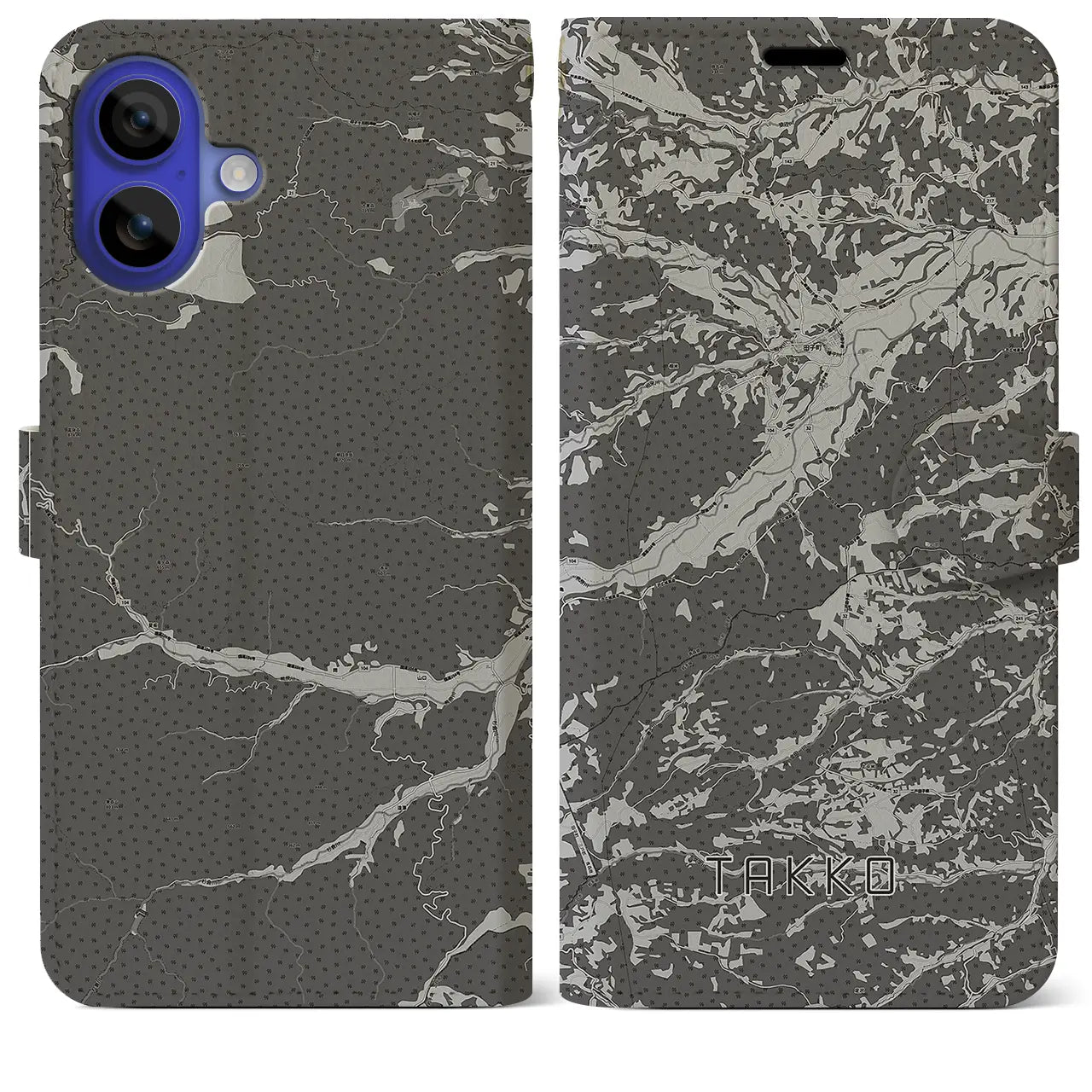 【田子(青森県)】地図柄iPhoneケース(手帳タイプ)モノトーン・iPhone 16 Pro Max 用