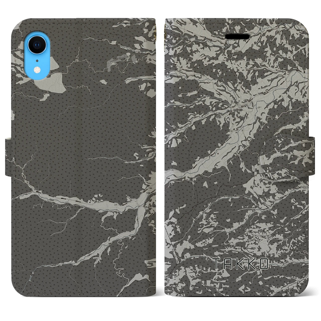 【田子(青森県)】地図柄iPhoneケース(手帳タイプ)モノトーン・iPhone XR 用