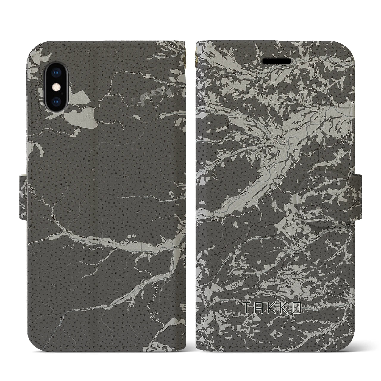 【田子(青森県)】地図柄iPhoneケース(手帳タイプ)モノトーン・iPhone XS / X 用