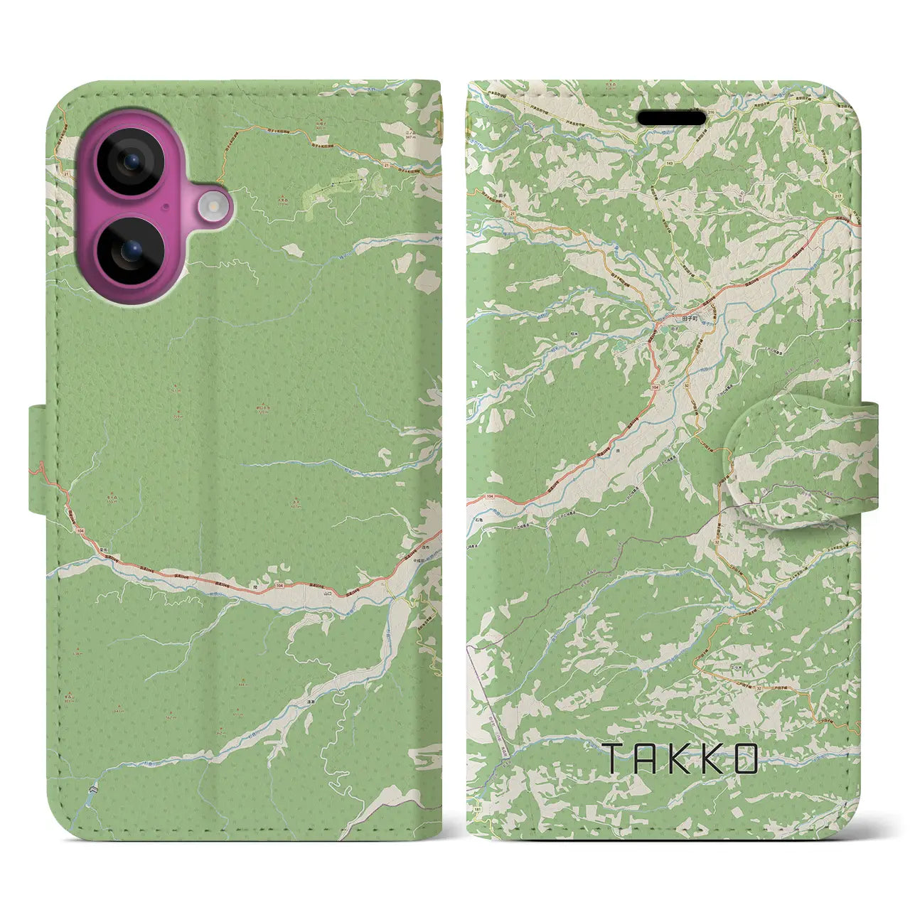 【田子(青森県)】地図柄iPhoneケース(手帳タイプ)ナチュラル・iPhone 16 Pro 用