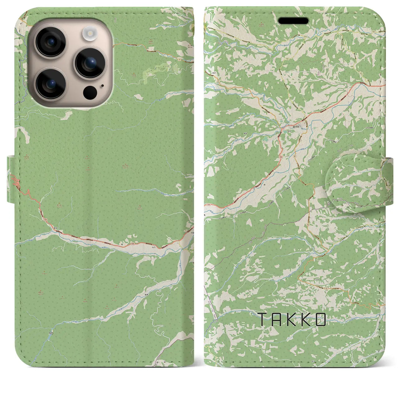 【田子(青森県)】地図柄iPhoneケース(手帳タイプ)ナチュラル・iPhone 16 Plus 用