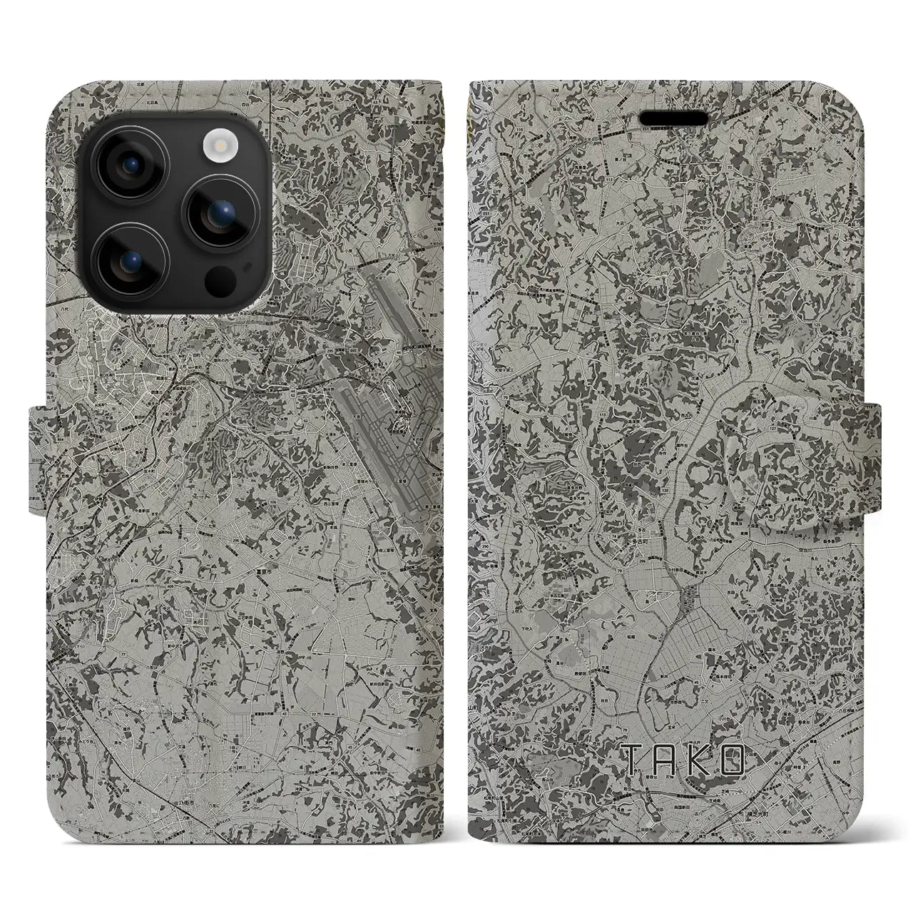 【多古(千葉県)】地図柄iPhoneケース(手帳タイプ)モノトーン・iPhone 16 用