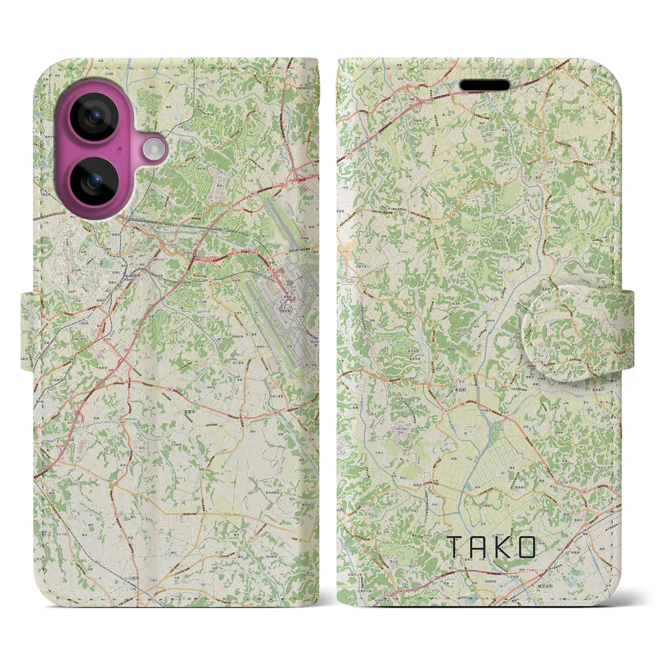 【多古(千葉県)】地図柄iPhoneケース(手帳タイプ)ナチュラル・iPhone 16 Pro 用