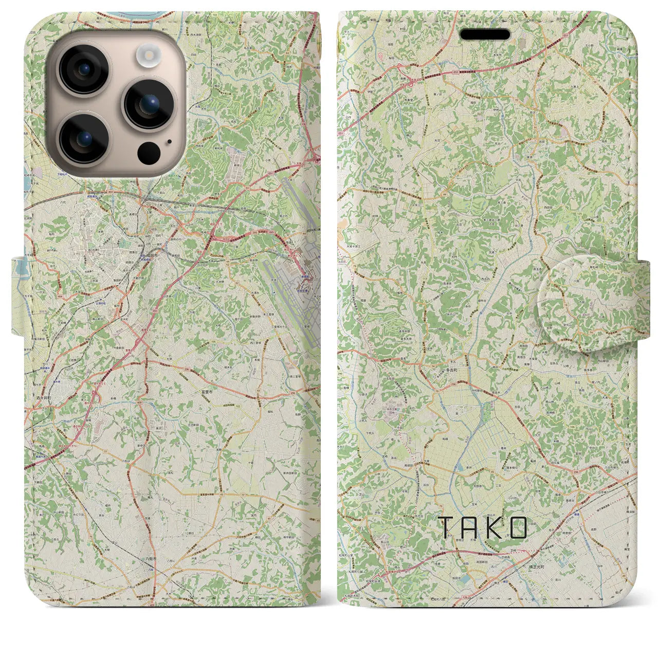 【多古(千葉県)】地図柄iPhoneケース(手帳タイプ)ナチュラル・iPhone 16 Plus 用