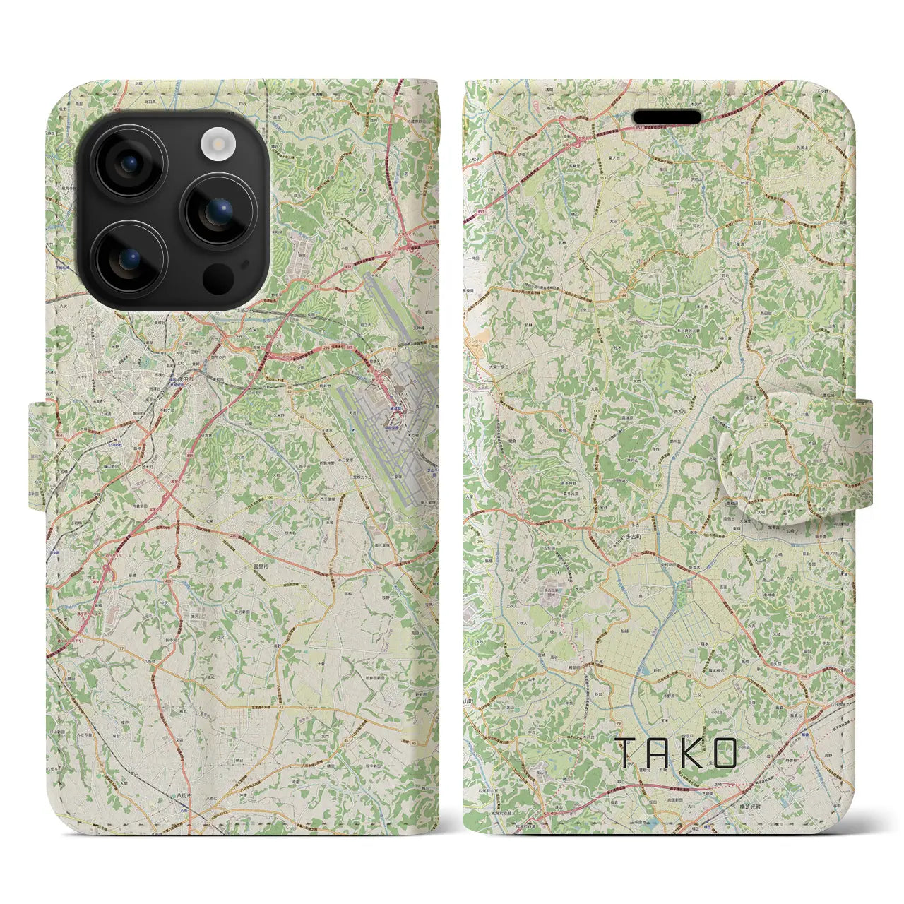 【多古(千葉県)】地図柄iPhoneケース(手帳タイプ)ナチュラル・iPhone 16 用