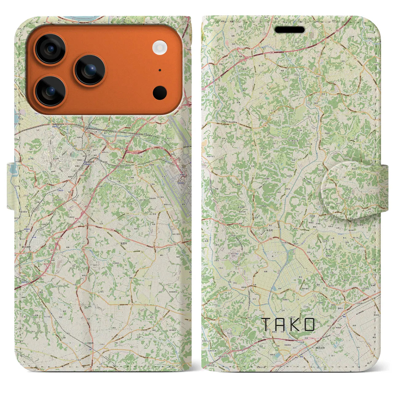 【多古(千葉県)】地図柄iPhoneケース(手帳タイプ)
