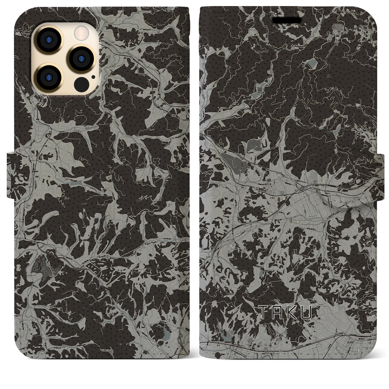 【多久(佐賀県)】地図柄iPhoneケース(手帳タイプ)モノトーン・iPhone 12 Pro Max 用
