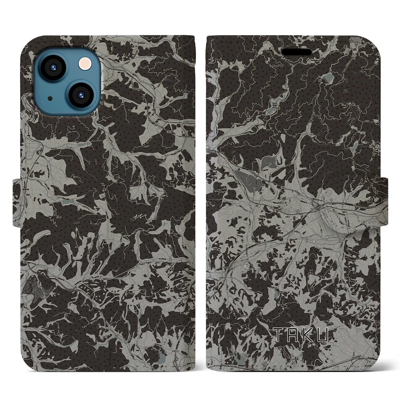 【多久(佐賀県)】地図柄iPhoneケース(手帳タイプ)モノトーン・iPhone 13 用