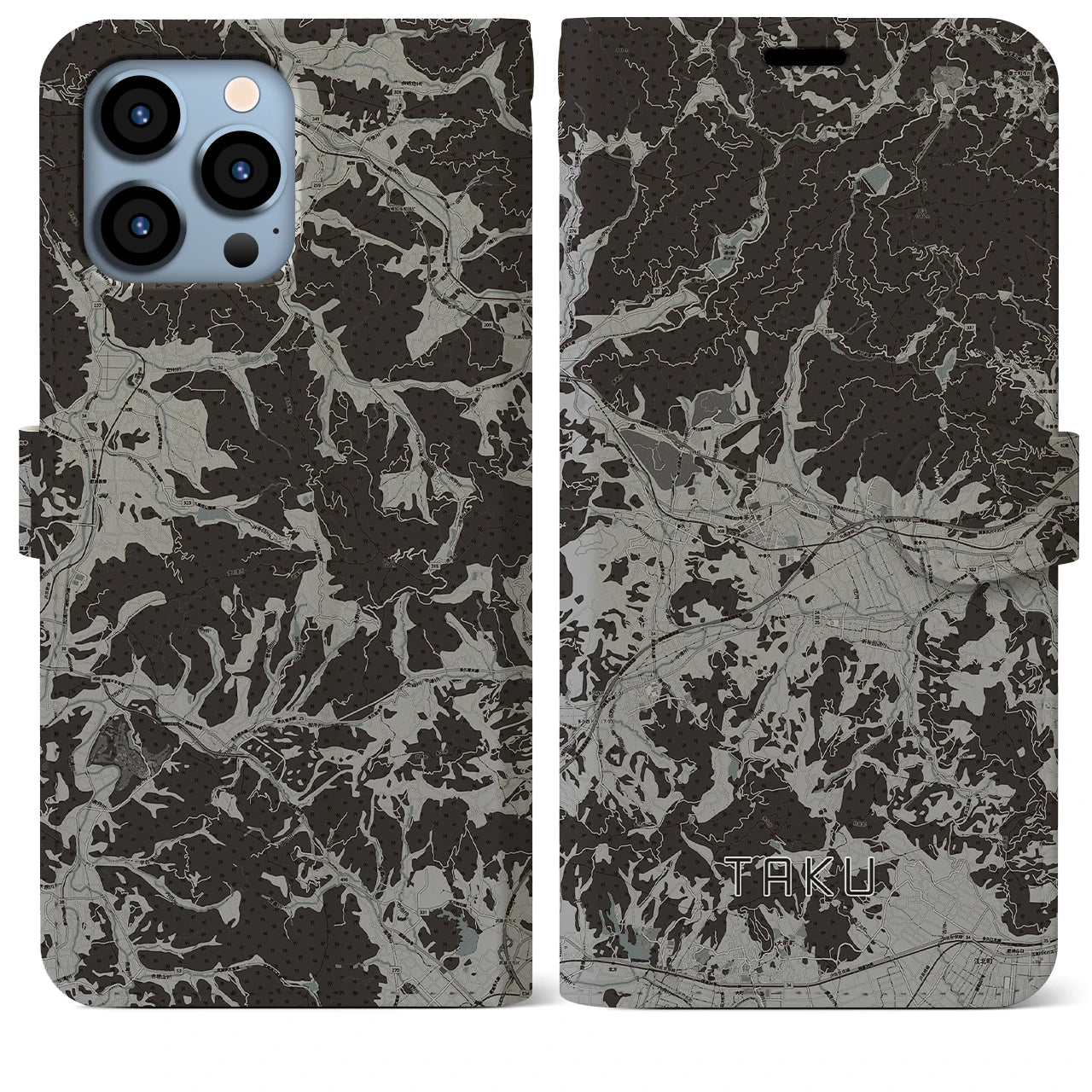 【多久(佐賀県)】地図柄iPhoneケース(手帳タイプ)モノトーン・iPhone 13 Pro Max 用