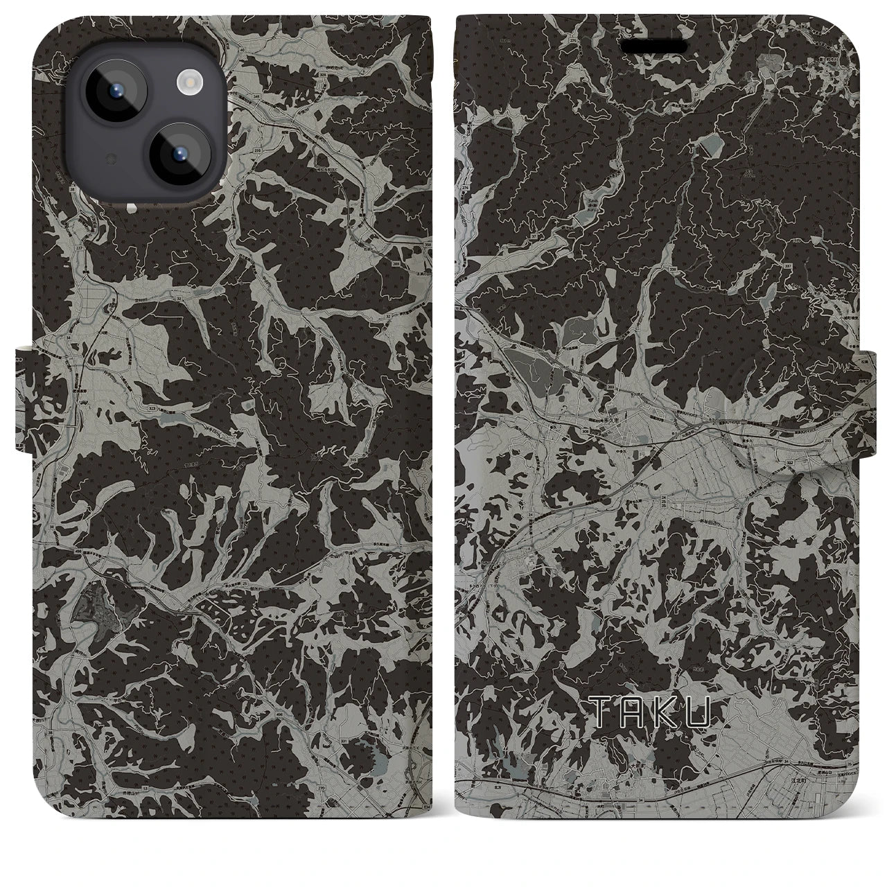 【多久(佐賀県)】地図柄iPhoneケース(手帳タイプ)モノトーン・iPhone 14 Plus 用