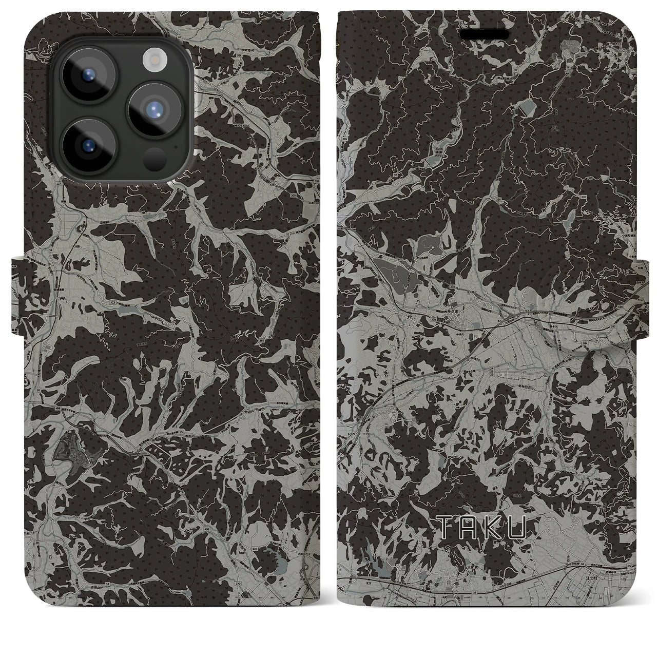 【多久(佐賀県)】地図柄iPhoneケース(手帳タイプ)モノトーン・iPhone 15 Pro Max 用