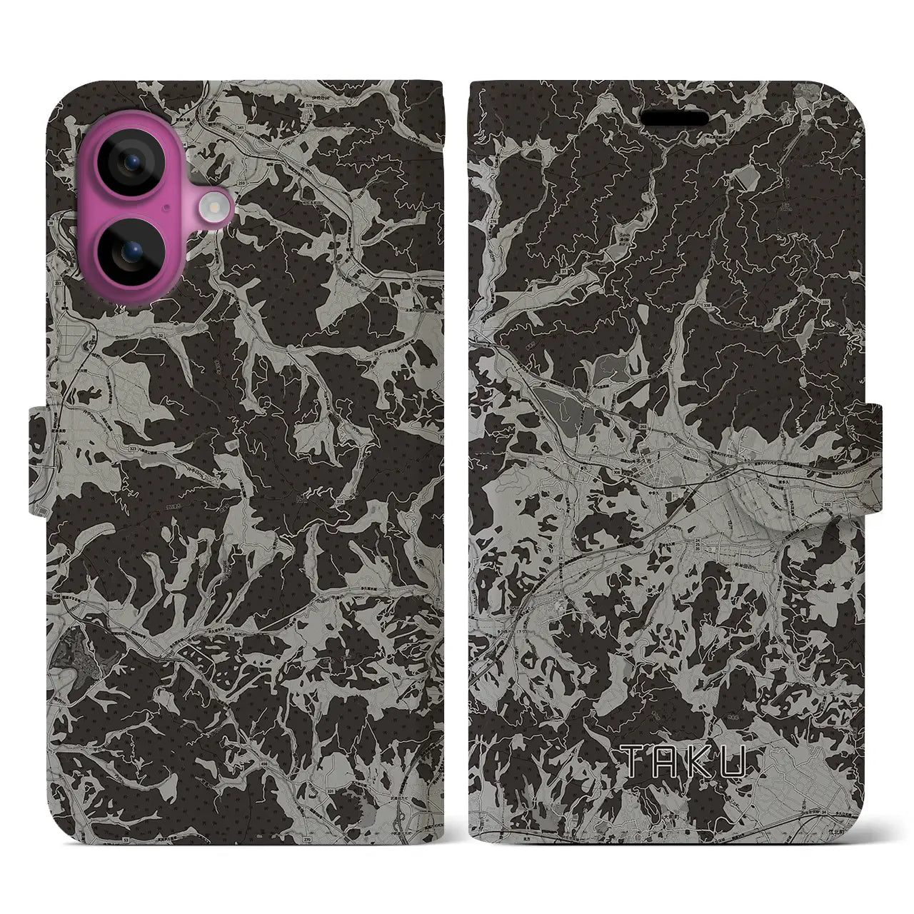【多久(佐賀県)】地図柄iPhoneケース(手帳タイプ)モノトーン・iPhone 16 Pro 用