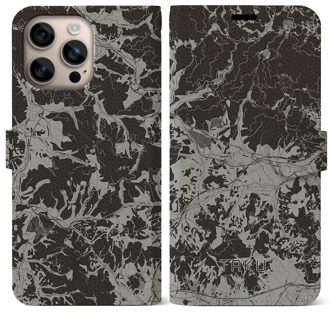 【多久(佐賀県)】地図柄iPhoneケース(手帳タイプ)モノトーン・iPhone 16 Plus 用