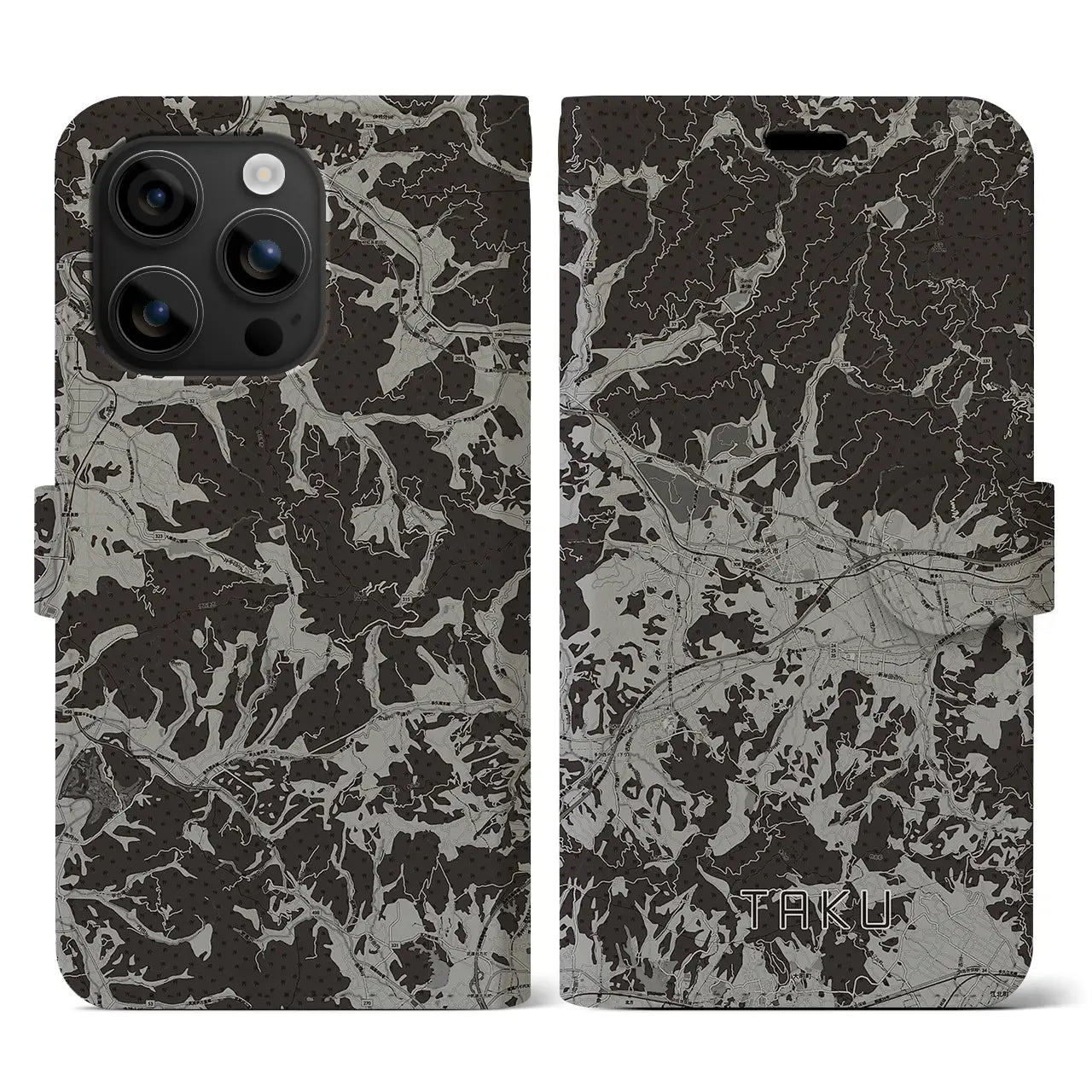 【多久(佐賀県)】地図柄iPhoneケース(手帳タイプ)モノトーン・iPhone 16 用