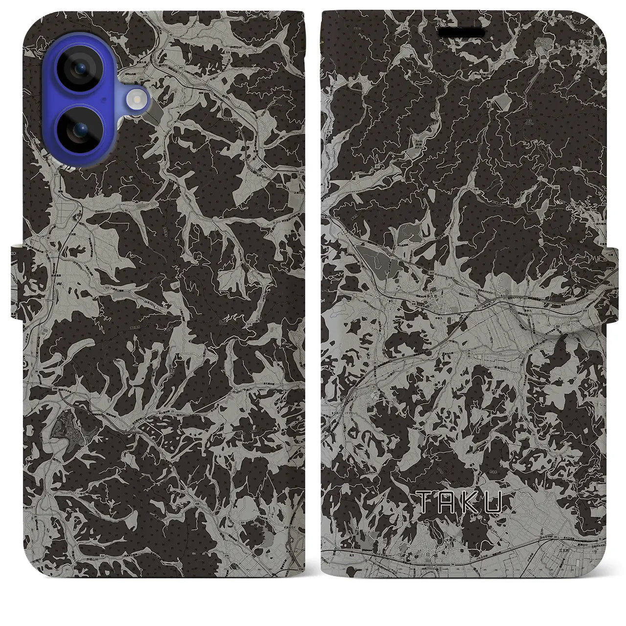 【多久(佐賀県)】地図柄iPhoneケース(手帳タイプ)モノトーン・iPhone 16 Pro Max 用