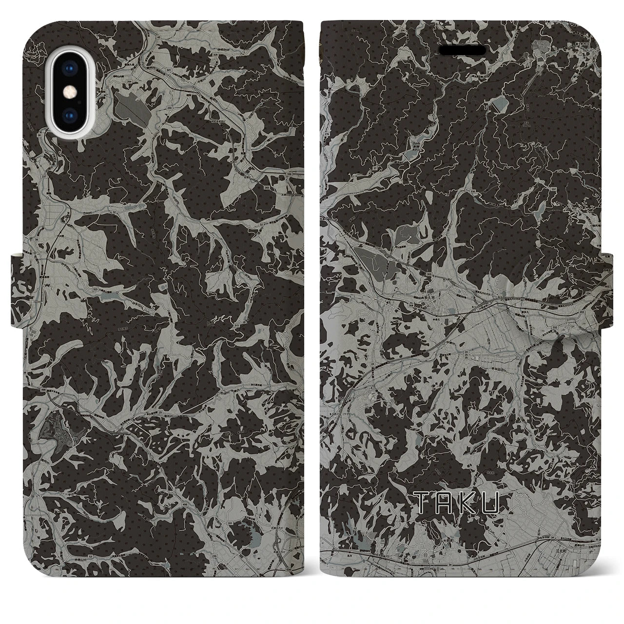 【多久(佐賀県)】地図柄iPhoneケース(手帳タイプ)モノトーン・iPhone XS Max 用
