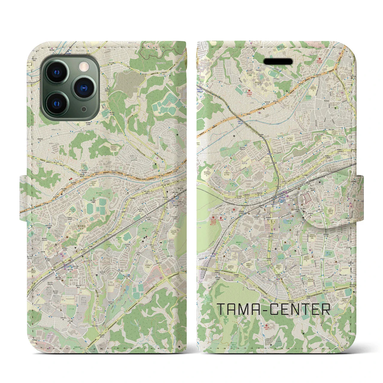 【多摩センター(東京都)】地図柄iPhoneケース(手帳タイプ)ナチュラル・iPhone 11 Pro 用