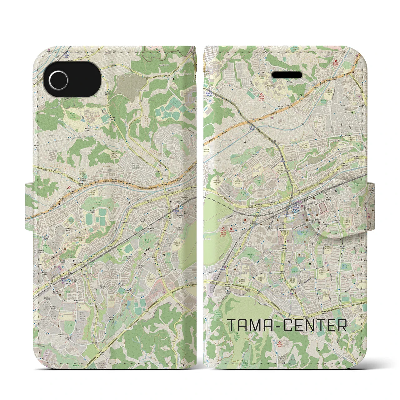 【多摩センター(東京都)】地図柄iPhoneケース(手帳タイプ)ナチュラル・iPhone SE(第3 / 第2世代) / 8 / 7 / 6s / 6 用