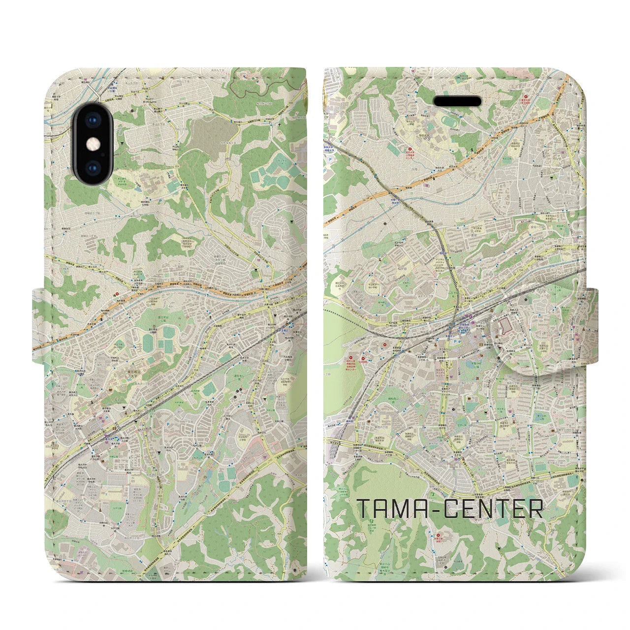 【多摩センター(東京都)】地図柄iPhoneケース(手帳タイプ)ナチュラル・iPhone XS / X 用